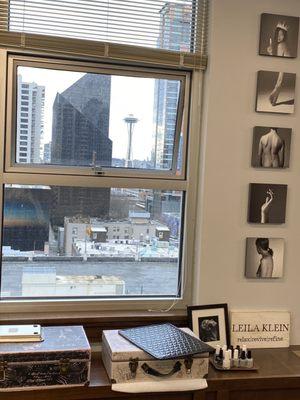 View from the coziest manicure chair, straight shot of the space needle.