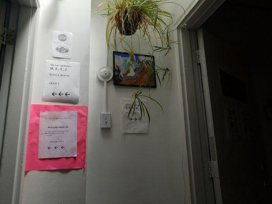 Signs for different rooms.