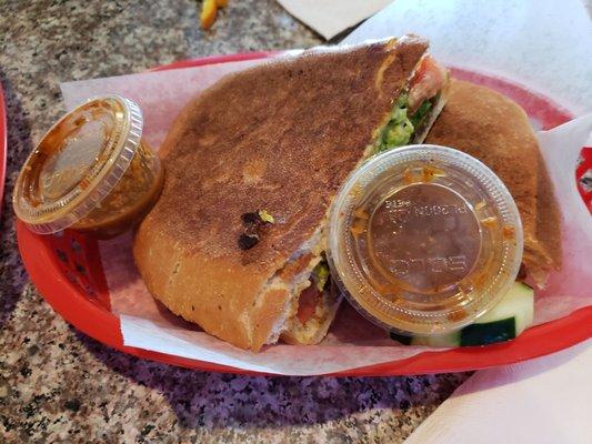 Steak Torta with a spicy salsa