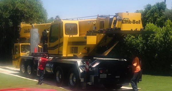 On a job, protecting grass at Palm Springs Hotel