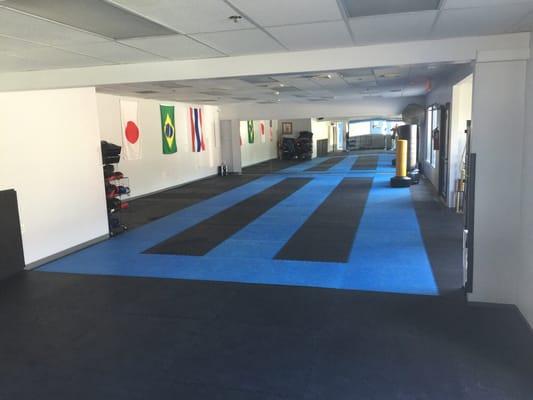 Our enormous group fitness area with full rubber floors