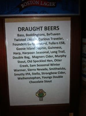 Draught Beer list.