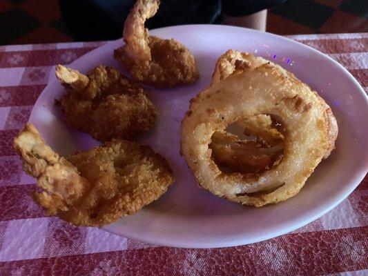 Shrimp and onion rings ;kids menus