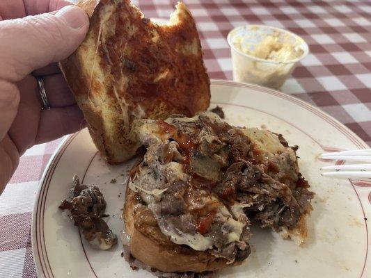 This is the NY steak sandwich after I added ketchup, salt, pepper and hot sauce to make it seem like I was eating something.