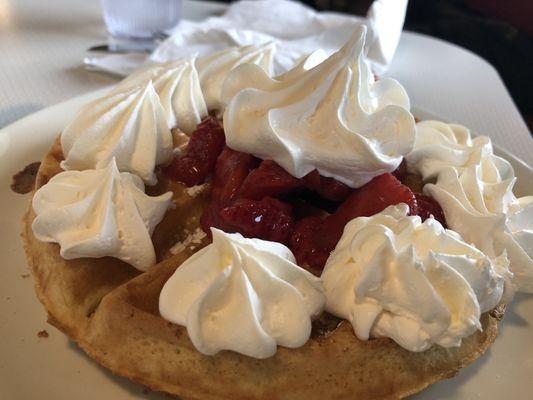 Strawberry waffle with whipped cream