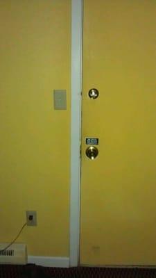 The lovely color of the room and the high-tech door locks.