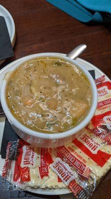 Steak artichoke soup.  Aside from the color or was tasty