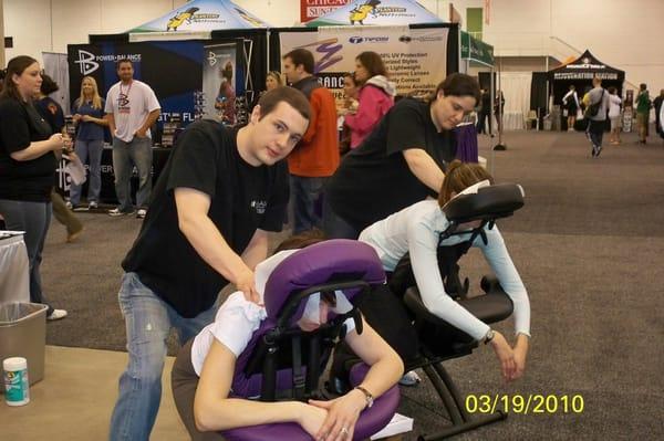 Our massage therapist working hard at a sporting event