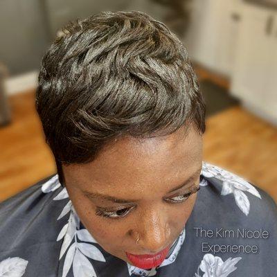 Pixiecut style on chemically relaxed hair.