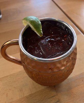 Non-alcoholic version of "The Golden Rose" drink (cranberry mule), their special cocktail in honor of Betty White