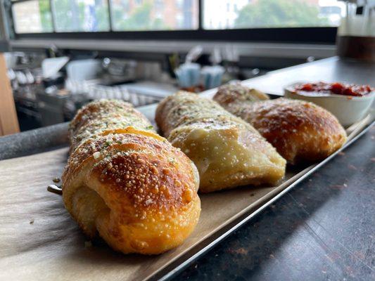 Pepperoni and cheese stuffed garlic bread.