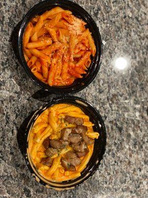 Chefs Pasta with vodka sauce and Italian sausage. Penne Pasta with marinara