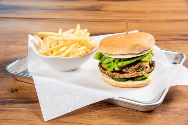 Mushroom Burger with Fries