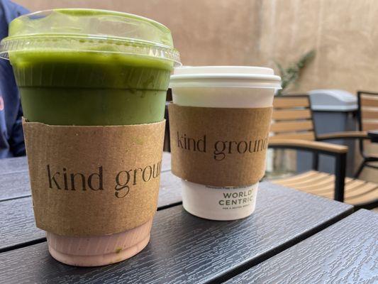 Strawberry matcha latte and regular latte