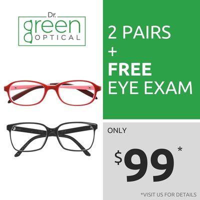 Two Eye Glasses and Eye Exam Promo for $99