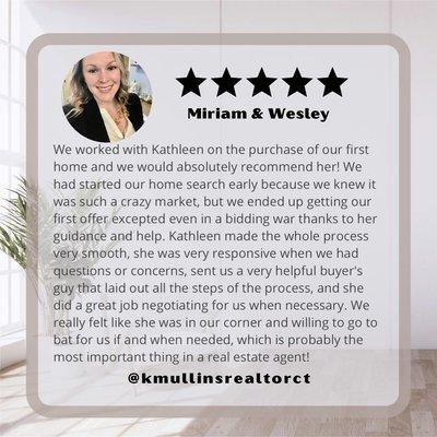 Recent review from first time home buyers who closed on their home in Windsor Locks!