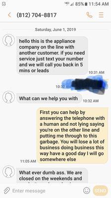 This is a conversation between my husband and this so called piece of crap company!!!