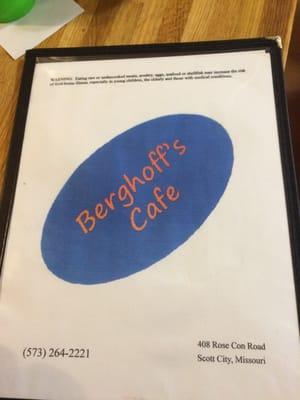 Berghoff's Cafe Menu with address and phone number