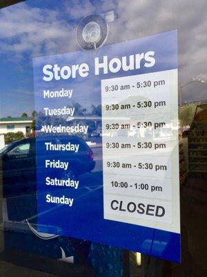 Store Hours on the front window