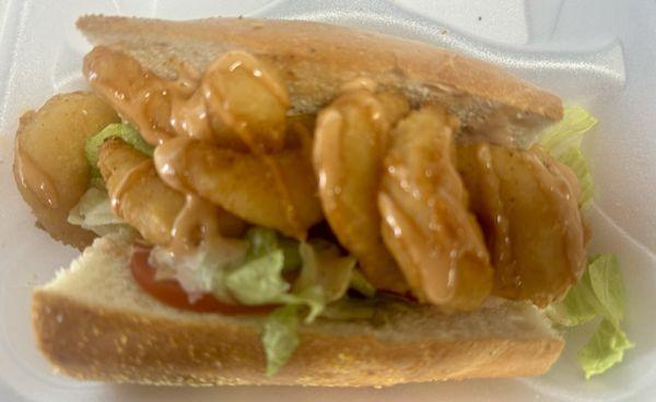 The Small Shrimp Po' Boy - Their normal fresh French Bread arrives tomorrow, so it will be longer.