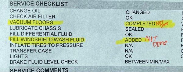 Service checklist