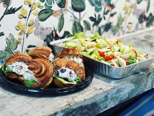 Lydia's Garden Salad & our Cranberry Almond Chicken salad on a homemade croissant!