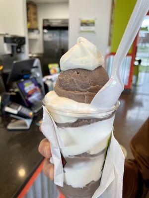 Cookies and cream Italian Ice with vanilla soft serve