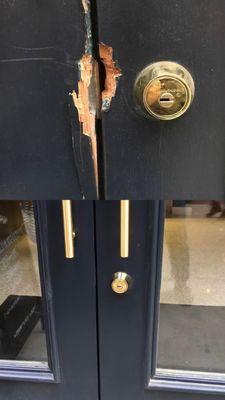 Wooden door repair + high security deadbolt lock