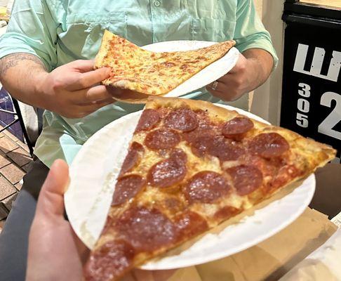 Late night slices of cheese & pepperoni pizza. Outstanding!