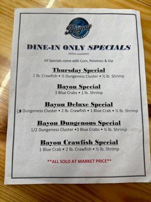 Dine in specials 3/23/23