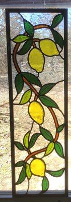 Custom door insert featuring lemons with transmitted light