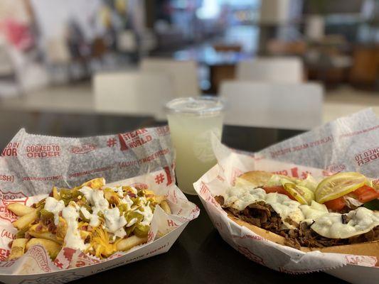 Ultimate Cheese Fries & Philly Cheese Steak (free lemonade with Yelp Check In)