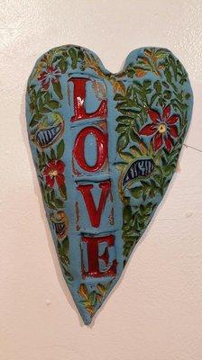 Ceramic hearts made by Alexis Moyer