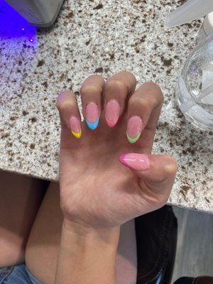 Sister nails with tips and colored French tips