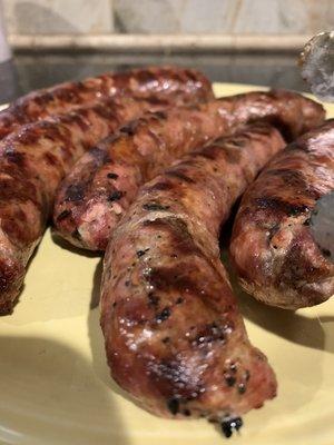 Wild Hog sausage fresh off the grill.