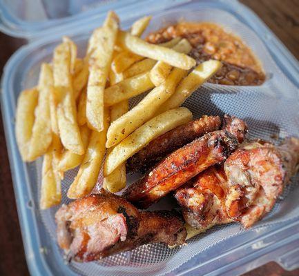 Wings, Fries and Baked Beans