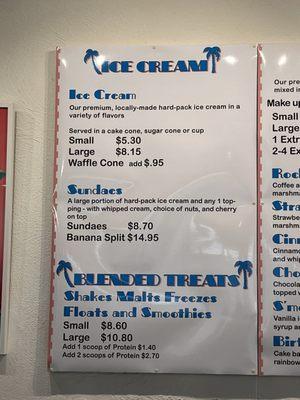 Ice cream menu