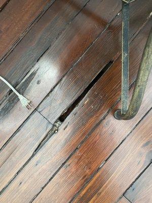 Hole in the floor and nails sticking out