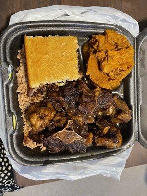 Oxtails, rice and peas, James and cornbread