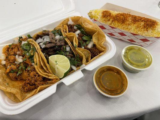 Tacos : ordered asada, chorizo & lengua (but gave me pastor) , for $5/ea? (2/5) ; Elote : no spice, tajin only (1/5)