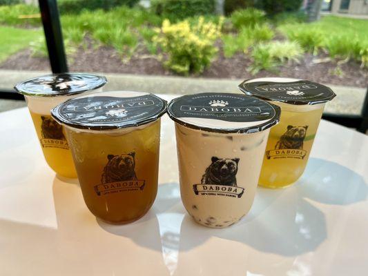 Left to right: Mango Frappe (My Fave), Wintermelon Green Tea, Authentic Milk Tea, Kumquat Lemon Seasons Tea