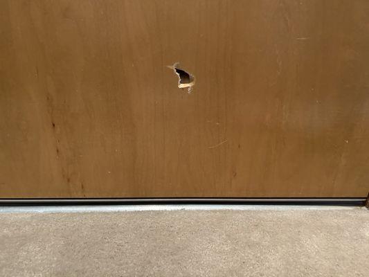 The hole the movers put in my hallway door at my new home.