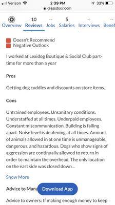 Staff concerns posted on Glassdoor May 2019 beware of taking your dog