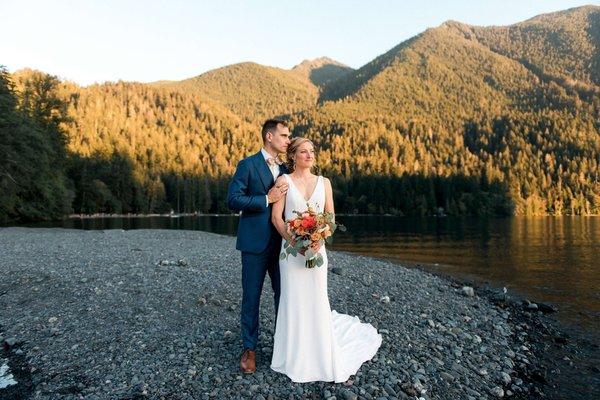 Bride and Groom at NatureBridge Olympic on Lake Crescent in Olympic National Park