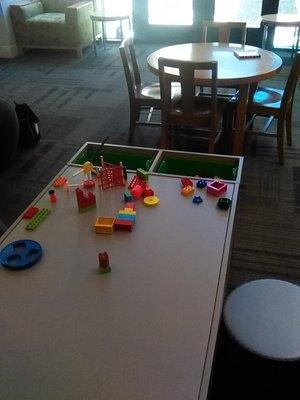 The smaller Lego Table in the Children's section at the Gilroy Public Library.