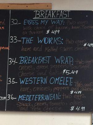 Breakfast menu