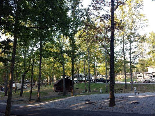 Lots of shade throughout the grounds. Small cabins with AC can be rented, too.