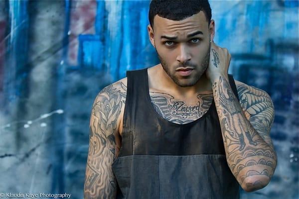 Don Benjamin, America's Next Top Model, 2015. Photography by Klaudia Kaye. Art spray painted canvas, by Klaudia Kaye.