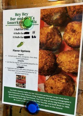 Sauerkraut balls menu