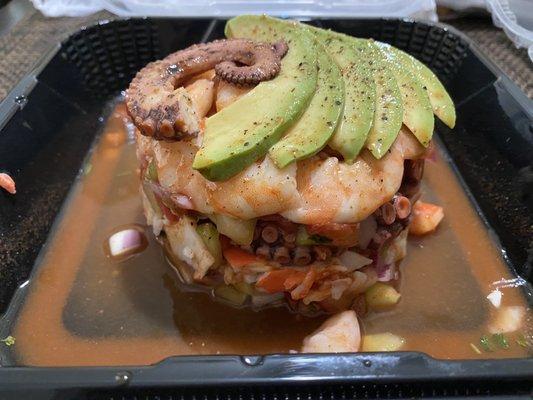 Shrimp, octopus and a mix of seafood